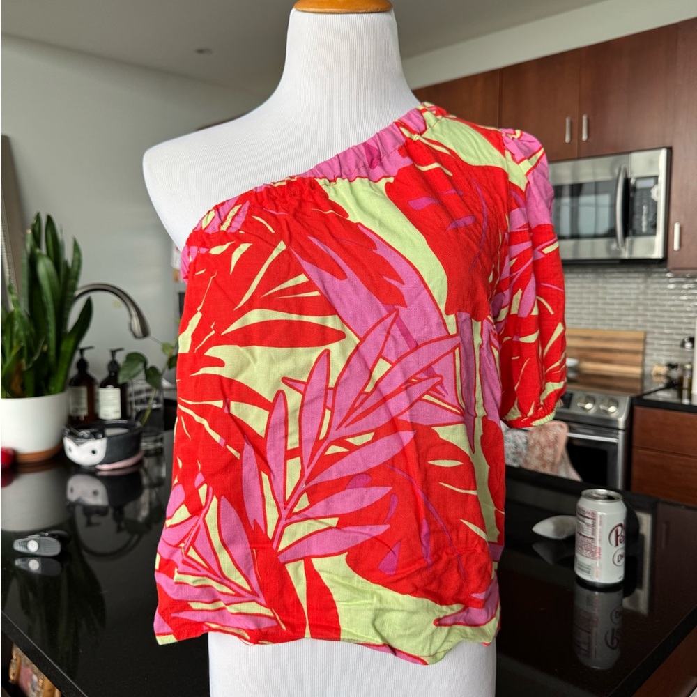 Sanctuary Red and Green One-Shoulder Blouse